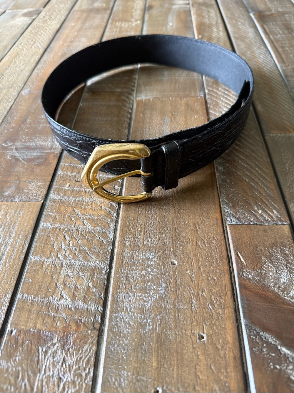 Vintage Gianni Versace Black Croc Alligator Embossed Leather Belt 42